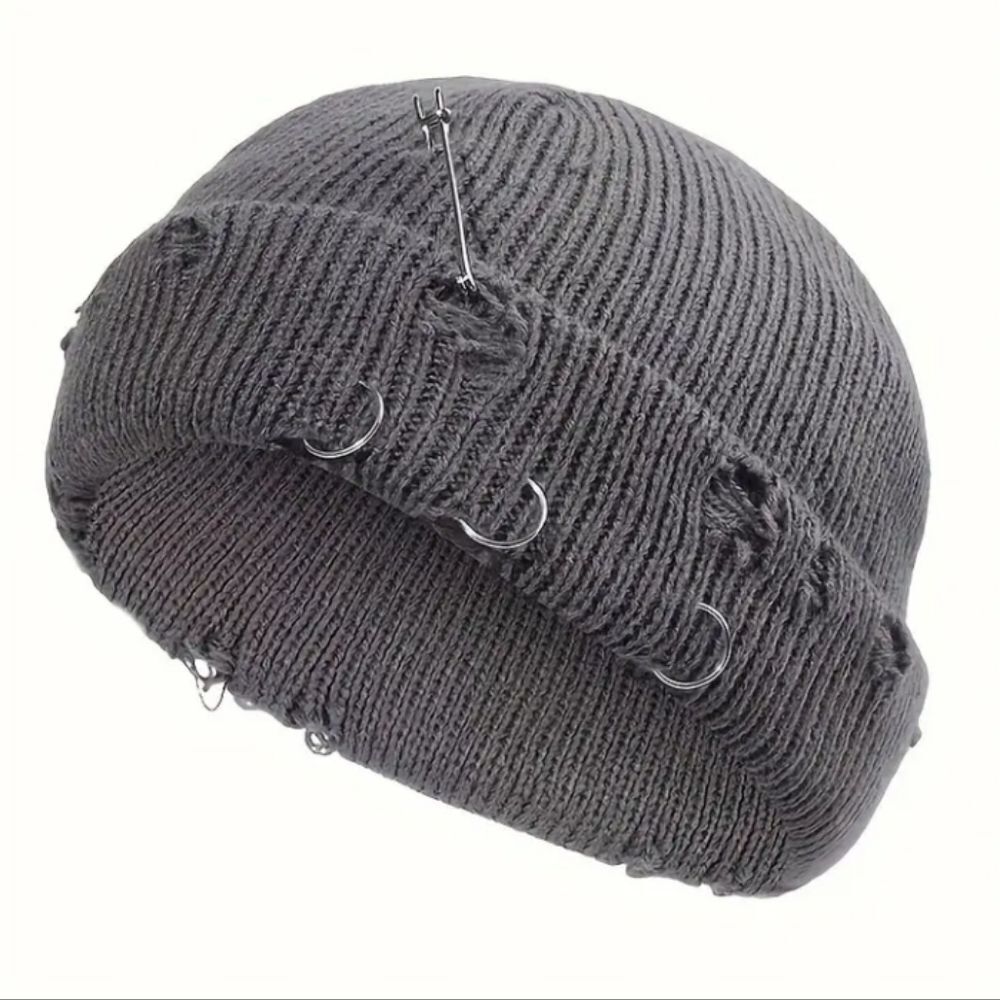 Unique Gray Knit Beanie with Hooks